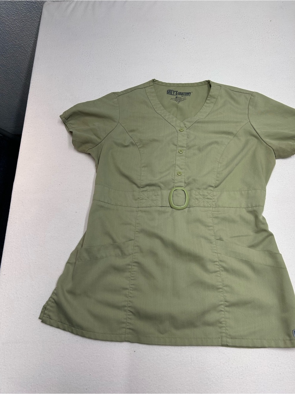 Grey's Anatomy Olive Green V-Neck Tunic Scrub Top with Waist Ring